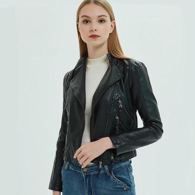 2023 European Women's PU Leather Motorcycle Jacket - Slim Short Style for Spring and Autumn