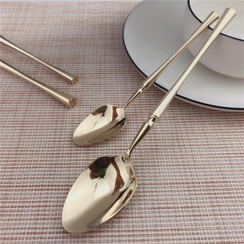 New High-grade Luxury Shiny Champagne Gold Cutlery Set Stainless Steel Dinnerware Set Dinner Steak Knife Fork Teaspoon Blue