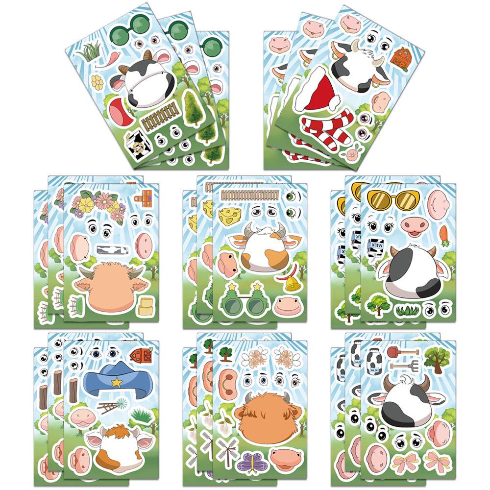 

8-Sheet Cartoon Calf Face-Changing Stickers for Phone Cases & Notebooks