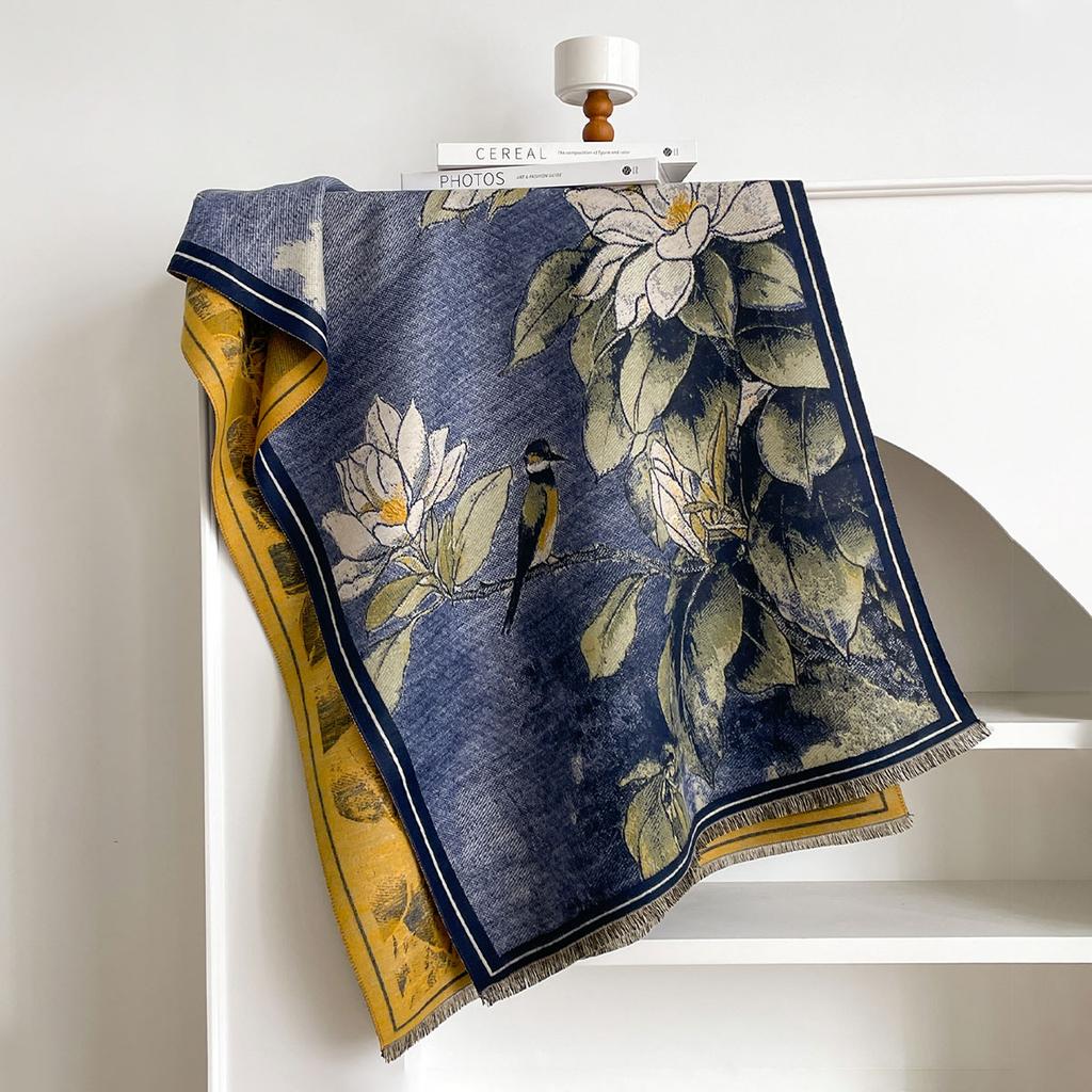 New Ladies Autumn Winter Double Sided Jacquard Scarf Shawl With High End Flower Design Premium Imitation Cashmere