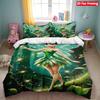 Fairy Girl Animation Bedding Set, Anime Tinkerbell Elf Duvet Cover Children's Microfibre Bed Linen with Zipper and Pillowcases