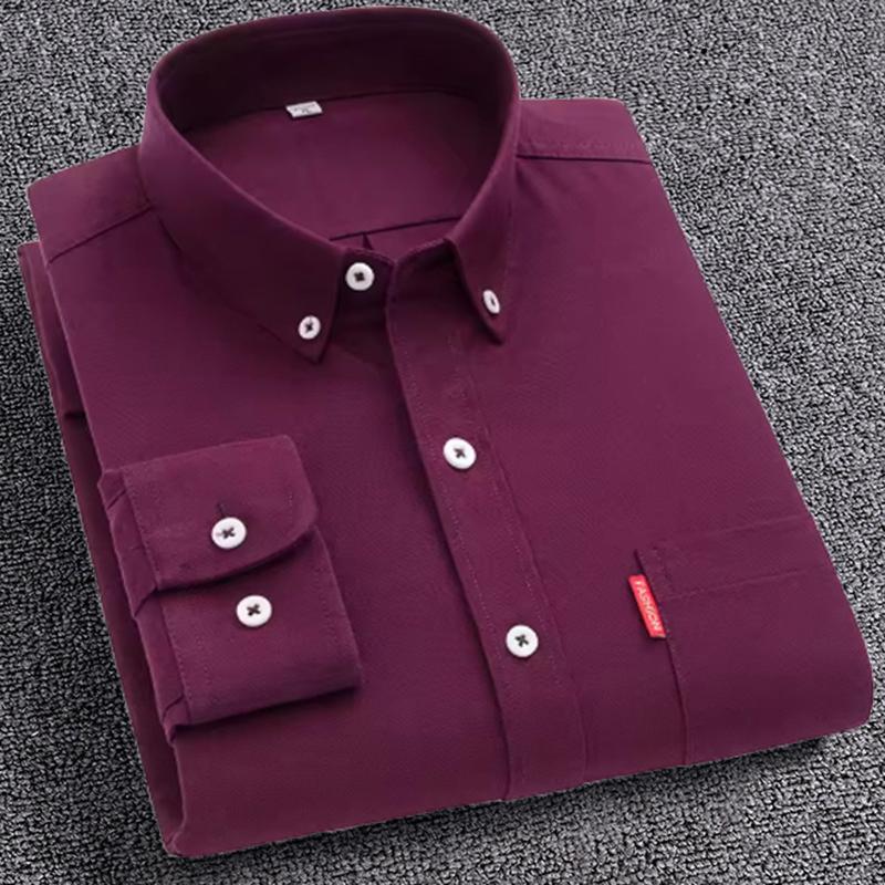 New Men's Oxford Shirts Long Sleeve 100% Cotton Solid Color Turn Down Collar Regular Fit Button-down Shirt Daily Men Clothing