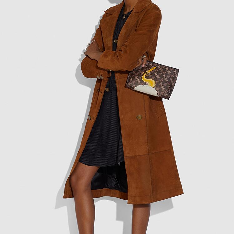 Coach Charlie Pouch 23 Horse And Rocket Print Zipper Closure Coated Canvas And Pebble Leather Clutch Medium Women clutch Brown 86105-V5AA8