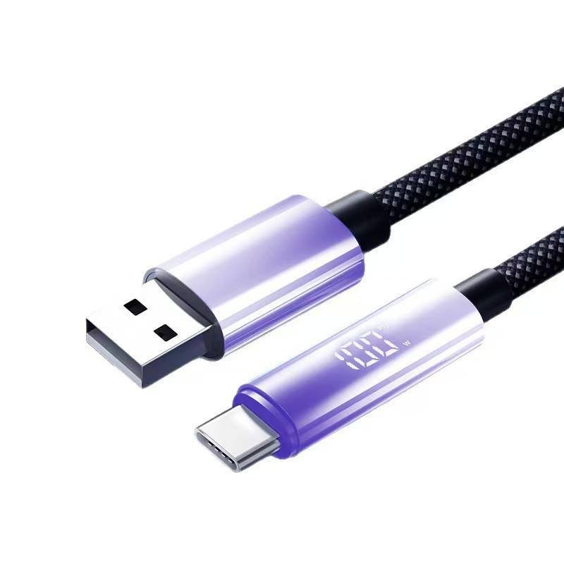 100W Dual Type-C Super Fast Charging Cable with Digital Display for Apple & Huawei (15/16/17) - 6A