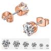 316L Stainless Steel Six-Prong Round Zirconia Stud Earrings - Unisex Anti-Allergy Jewelry