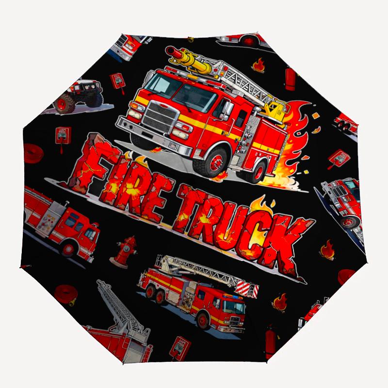 Feuerwehrauto Thema Automatischer Regenschirm, Leicht & Tragbar, 8 Speichen, Perfekt für Reisen im Freien, Geburtstage, Weihnachten, Geschenke.