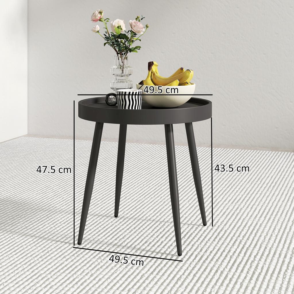 49.5 Cm Round Garden Table, Small Outdoor Coffee Side Table with Plastic Tray-Style Top, Metal Legs, Black