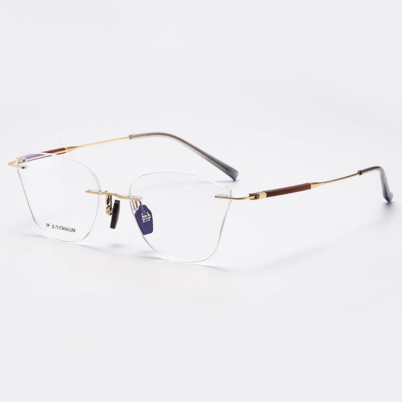 Frameless Sandalwood Glasses: Pure Titanium Butterfly Frames with Myopia-Ready Flat Lenses