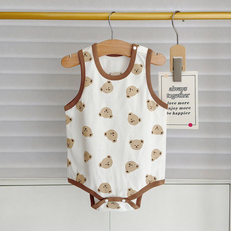 Baby Girl Romper with Suspenders, Newborn Summer Pure Cotton One-Piece Crawling Outfit, Thin Outerwear for Boys and Girls