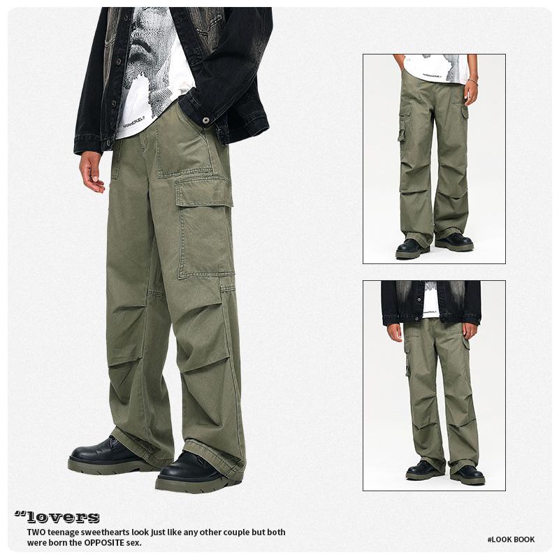Men'S Wear | Autumn/Winter Retro Functional Multi Pocket Paratrooper Straight Leg Hanging Pants, Mid Waist Work Pants, Loose Casual Pants