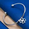Elegant 925 Sterling Silver Delicate Four-Leaf Clover Open Bangle for Women, Fashionable Wedding Party Accessories