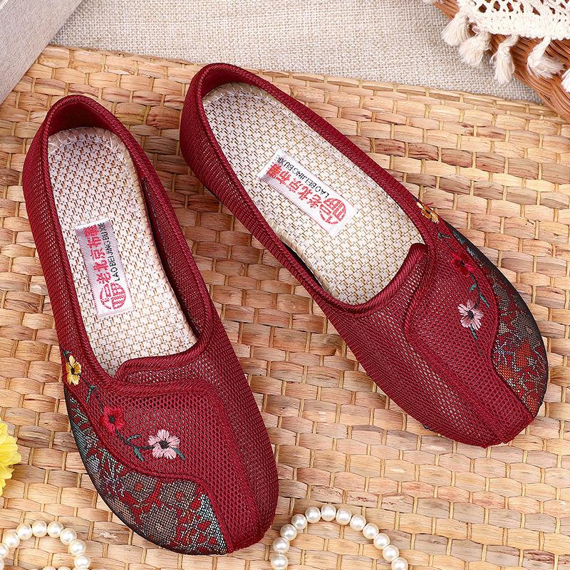 Cloth Shoes Women's Summer Mesh Embroidered Breathable Sandals Soft Soled Non Slip Shoes