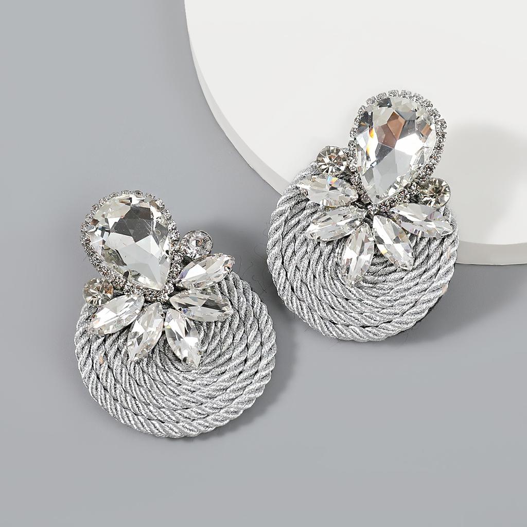 Exaggerated Geometric-shaped Polyester Stretch Yarn Woven Round Earrings for Women, New Style Jewelry