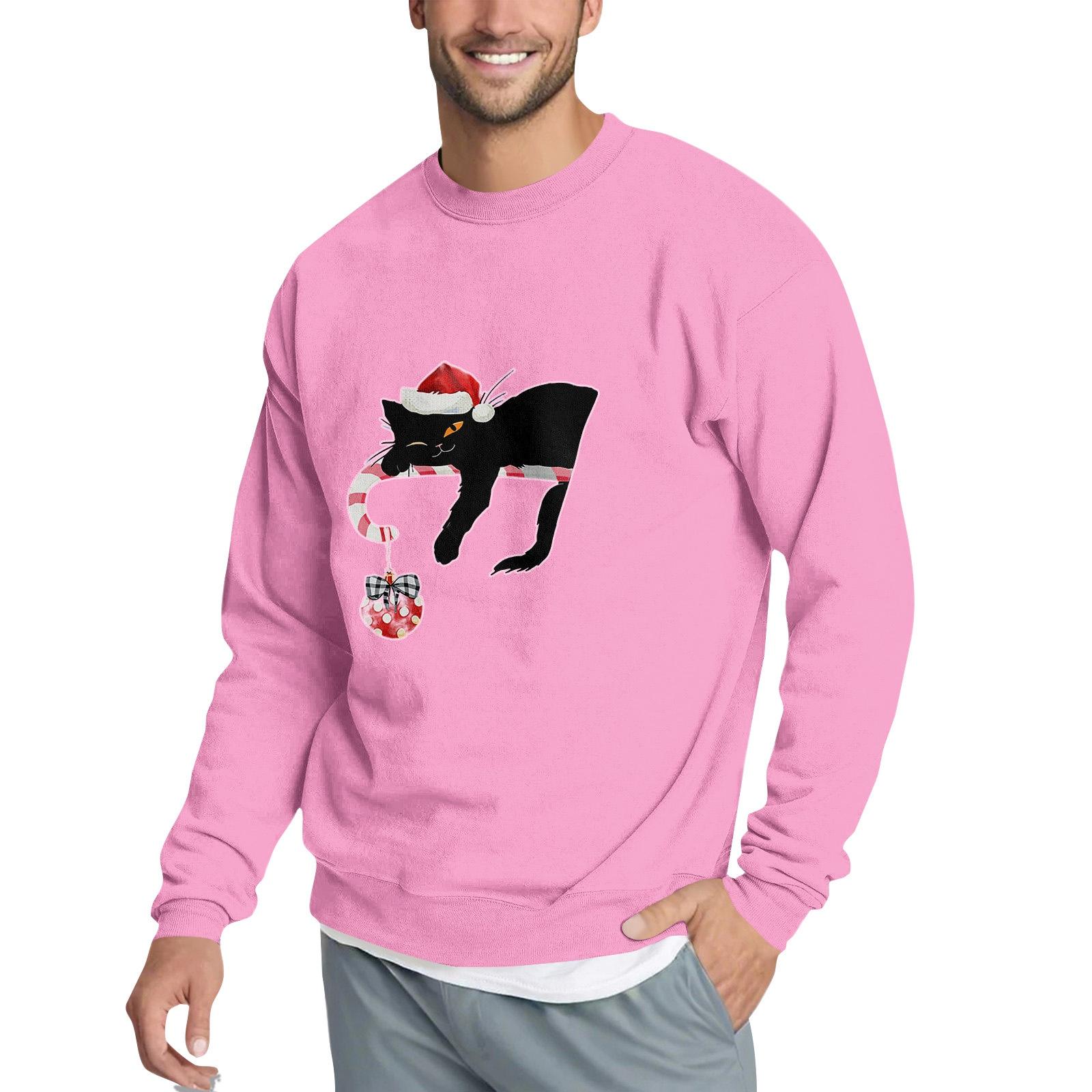 

Мужской свитшот свободного кроя с круглым вырезом и рождественским принтом XXL розовый