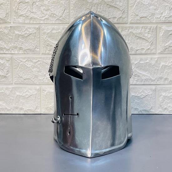 Medieval Barbute Helmet Role Play Knight Wearable Helmet Steel With Liner And Chin Strap, With Stand Mens Gift,