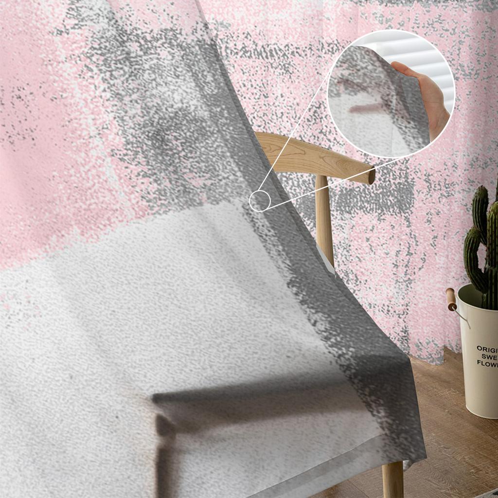 Pink Oil Painting Texture Paint Sheer Curtains for Living Room Decoration Window Curtains Kitchen Tulle Voile Organza Curtains