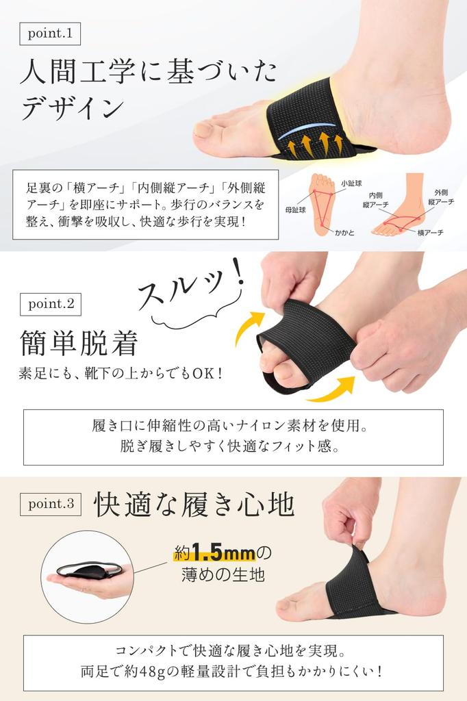 Recommended by Judo Wawalag Arch Foot Sole Fit Walking One Size Fits All of Therapists Support, Support, Band, Insole, (Black (Set 2))