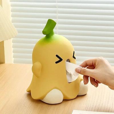 New Cute Banana Tissue Box Multi Functional Household Tissue Box Holder Creative Desktop Ceramic Storage Ornament Napkin Holder