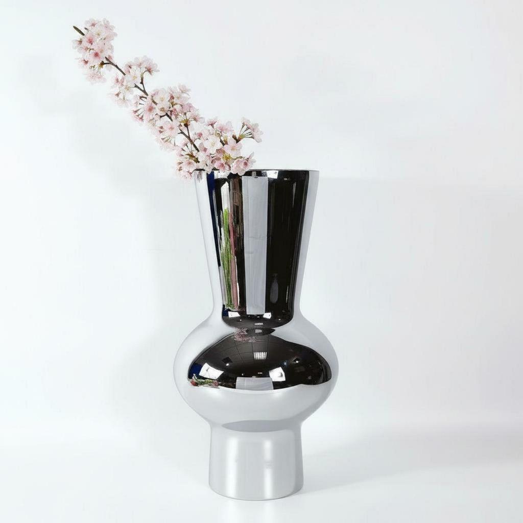 Silver Glass Vase Electroplated Finish Home Decoration for Living Room, Entryway