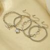 4 pcs Stackable Silvery Bracelet Set, Multi - chainCombination with Heart Pendant & Toggle Clasp, Gift forFriends, Anniversary .
