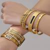 18k Gold-Plated Stainless Steel Rhombus Zirconia Clasp Bracelet Set - Geometric INS Style Light Luxury Hand Jewelry