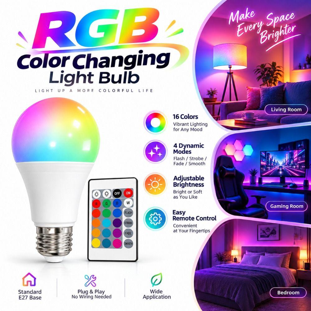 Multicolor RGB Color Changing Light Bulb Adjustable Brightness Color Changing Bulb