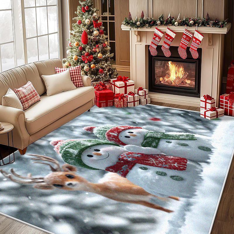

Christmas Home Decoration Snowman Pattern Living Room Large Area Antiskid Dining Room Rug Soft Machine Washable Sofa Table Mat 60x90cm
