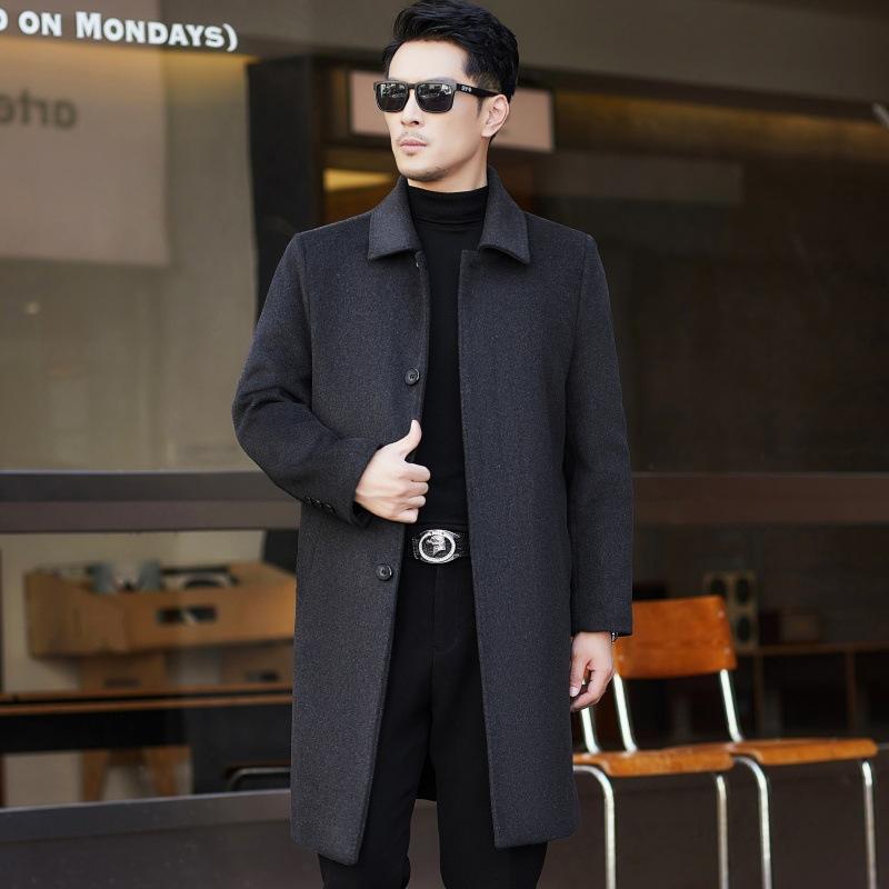 

Кашемировое пальто мужское средней длины зимнее утепленное повседневное мужское ветровка для пап среднего возраста шерстяной пуховик 195