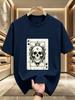 Unisexs Khaki Tee Retro Gothic Spade King Skull Sword Crown Card Graphic Crew Neck Short Sleeve Punk Loose Male Street Daily Top