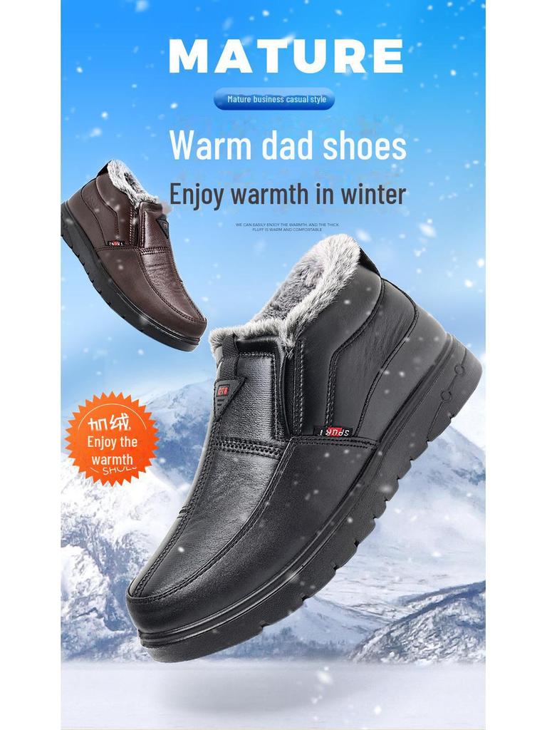 Winter Men's Warm Cotton Shoes: Velvet-Lined, Waterproof, Non-Slip Boots for Middle-Aged & Elderly