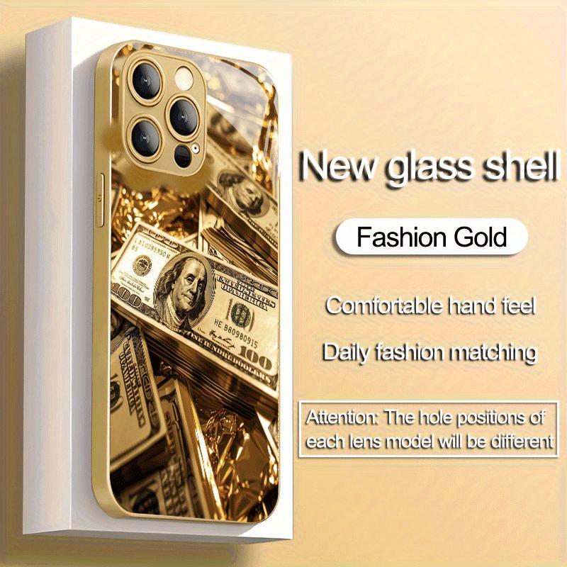 

Gold patterned tempered glass phone case suitable for iPhone 17, 16, 15, 14, 13, 12, 11 Pro/Max/Plus anti drop and shockproof For iPhone 11PROMAX