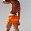 2023 Men's High-Waisted Square Leg Swim Trunks - European & American Fashion, Solid Color, Drawstring, Five-Point Casual Style.