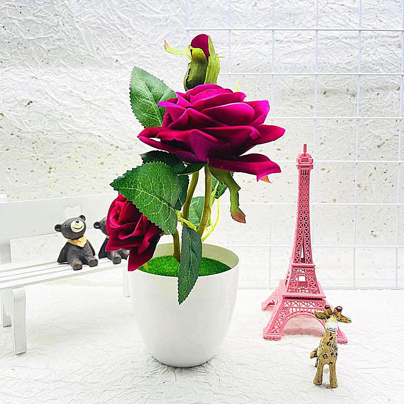 Artificial Elegant Flower Rose Potted Plant Bonsai For Home Celebration Gift And
