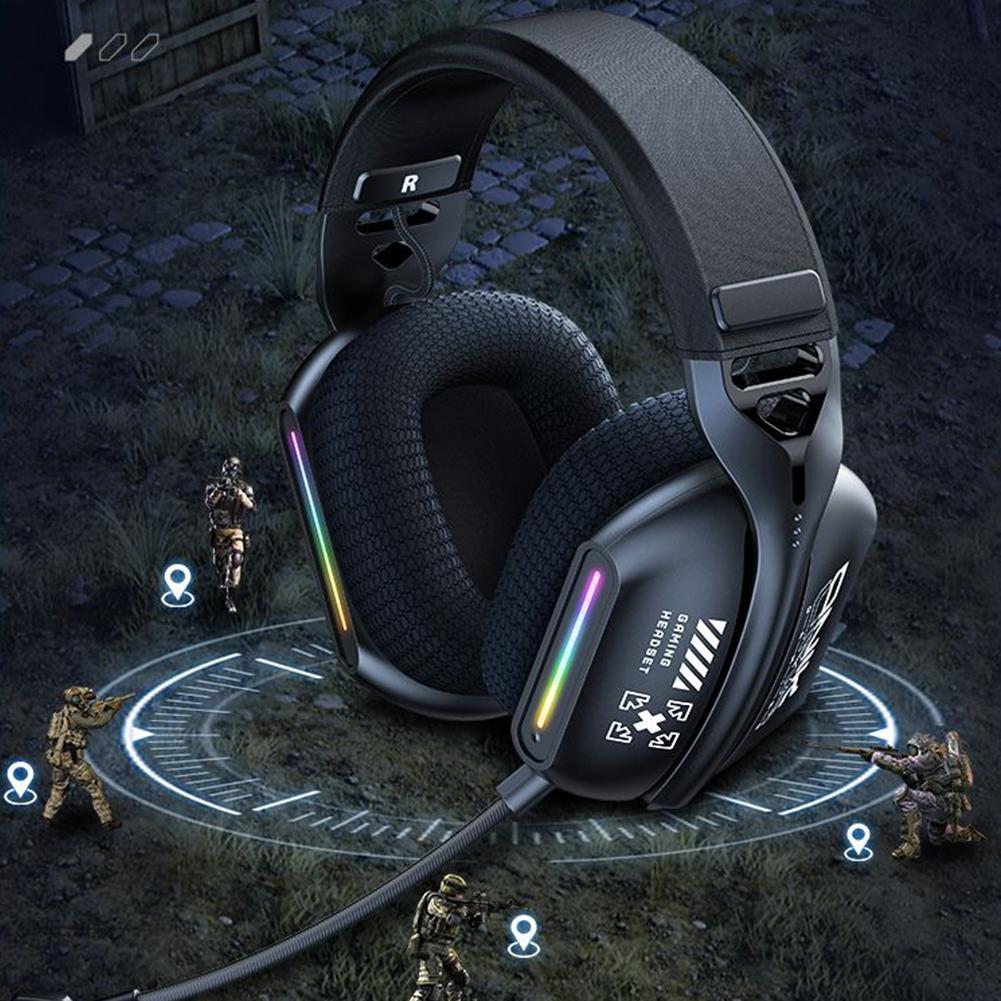 5.3 Słuchawki do gier e-sportowych z trzema trybami i wtykanym mikrofonem, efekt świetlny RGB, słuchawki Bluetooth z redukcją szumów nausznych