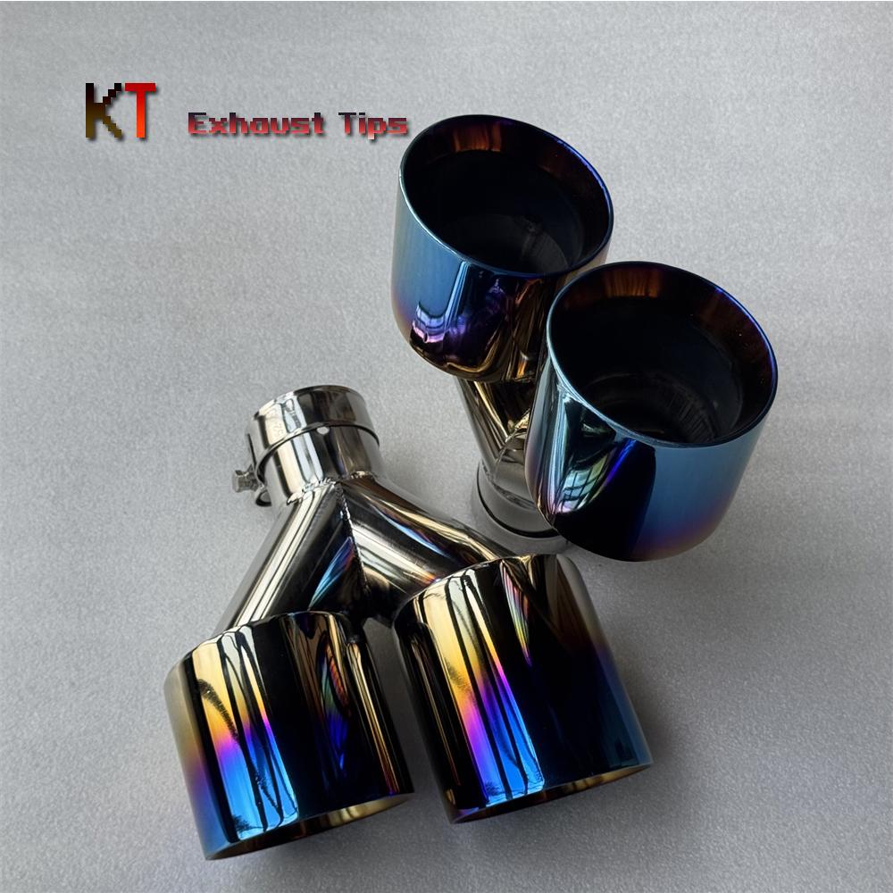 1Pair Car Accessories Glossy Blue Stainless Steels Dual Exhaust Tip Tailpipe Muffler Tip Exhaust System Auto Tools for All Car