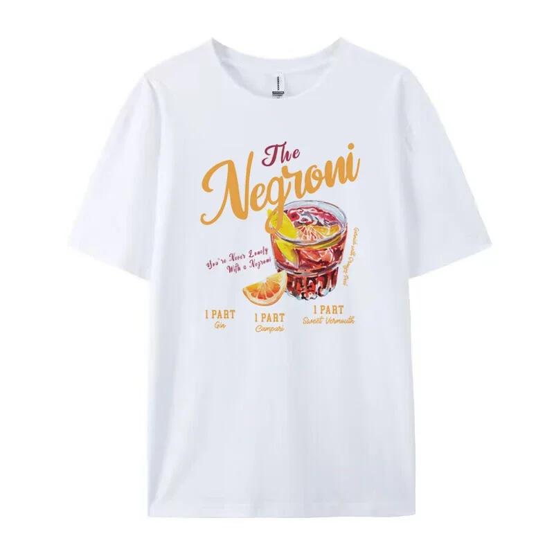 Negroni Women's Retro T-shirt Retro Aesthetics Cocktail Party Couple T-shirt Loose Pattern T-shirt Neutral Clothing Gift