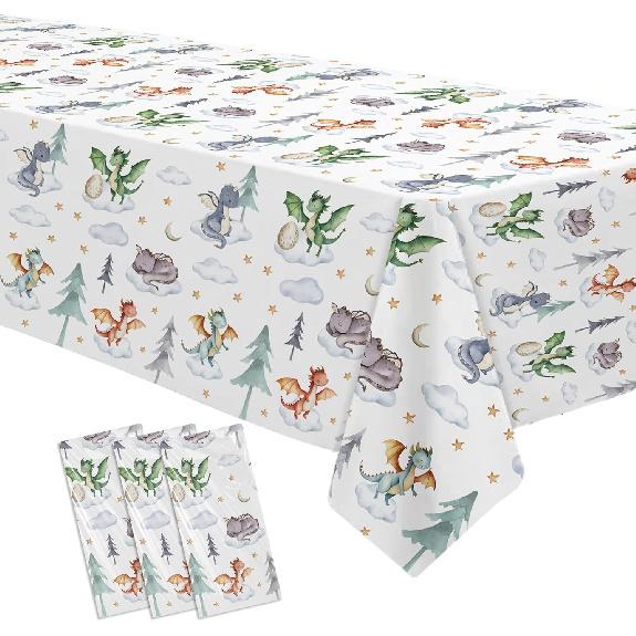 Dragon Birthday Party Supplies Tablecloth, Disposable Dragons Party Tablecover Decorations, Magical Dragon Birthday Baby Shower Table Decorations