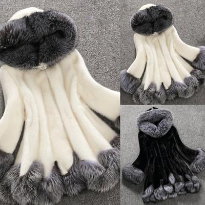 Overcoat Mid-length Hooded Design Faux Fur Women Outwear Coat for Winter
