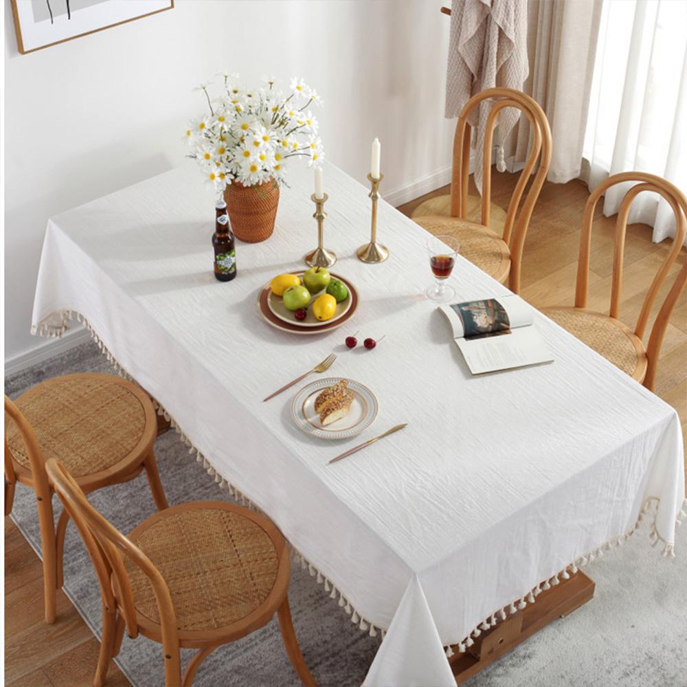 Table Cloth Rectangular Elegant Tablecloths Tassel Nordic Simple Plain Linen Bamboo Hemp Table Cover Wedding For Dining Table