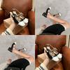 Fashion Mixed Color Square Toe Sandals Women Elastic Band Summer Mary Janes Shoes Thick Heels Pearl Chain Shiny Leather Sandalias 2025