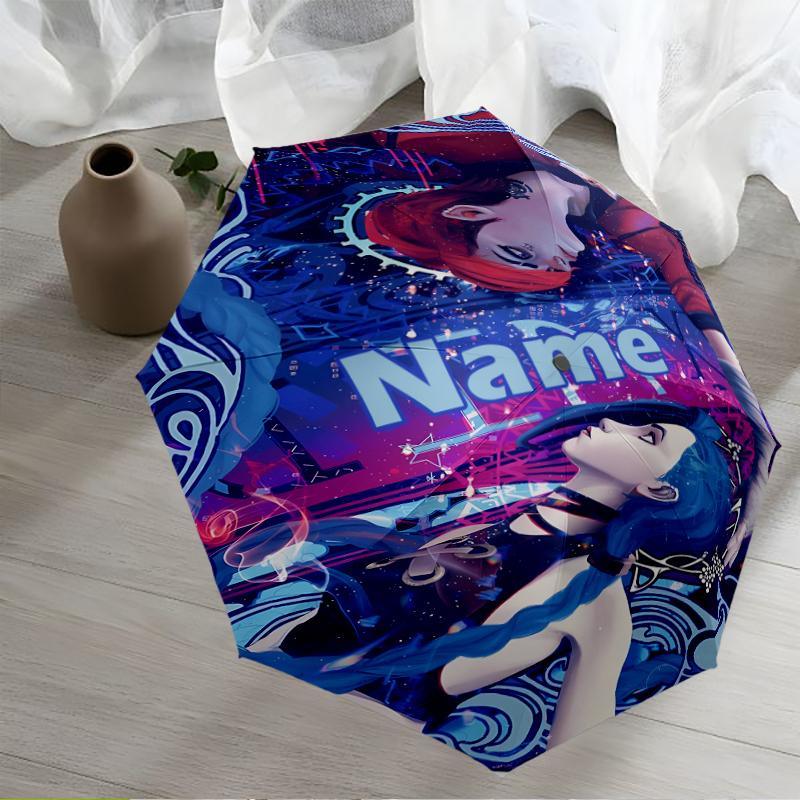 Custom Name Jinx Theme Automatic Umbrella, Lightweight & Portable, 8 Rib, Perfect for Outdoor Travel, Birthdays, Christmas, Gifts.