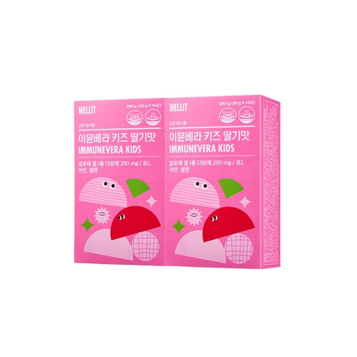 WELLIT IMMUNEVERA KIDS Aloe gel Jelly Shine Muscat / Strawberry / Milk 20g × 14 sticks (10 Options)