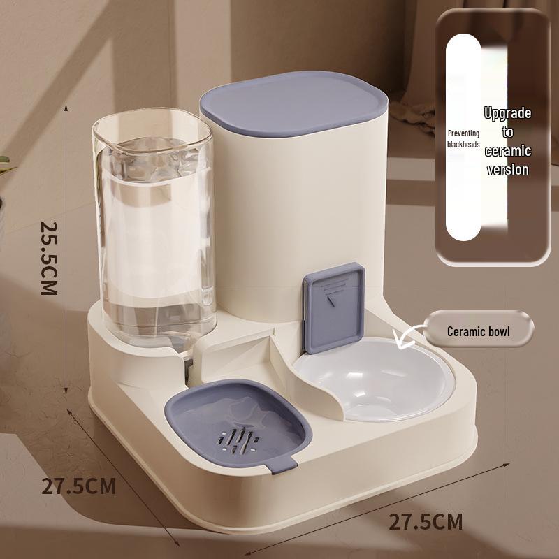 Automatic Dual-Use Pet Feeder & Water Dispenser with Large Ceramic Double Bowls for Cats and Dogs