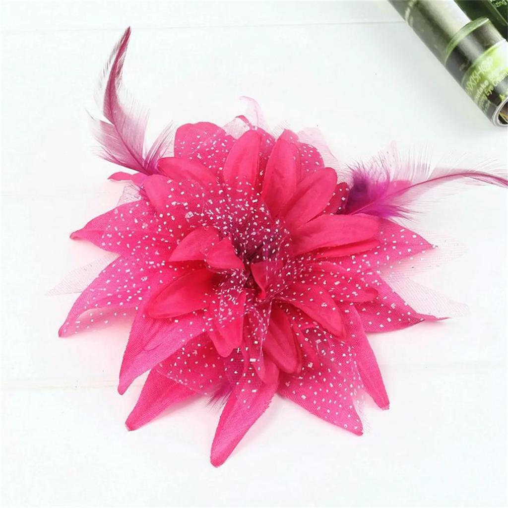 Women's Fashion Flower Feather Bead Corsage Hair Clip Bridal Hairband Brooch Pin Brida Barrettes Hair Mesh Accessories Jewelry