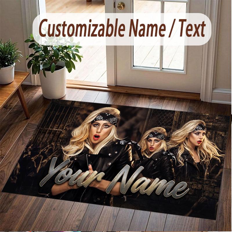 Custom Name Crystal Velvet Rug,Lady Gaga Comfortable Anti Slip Floor Mat For Room Decoration