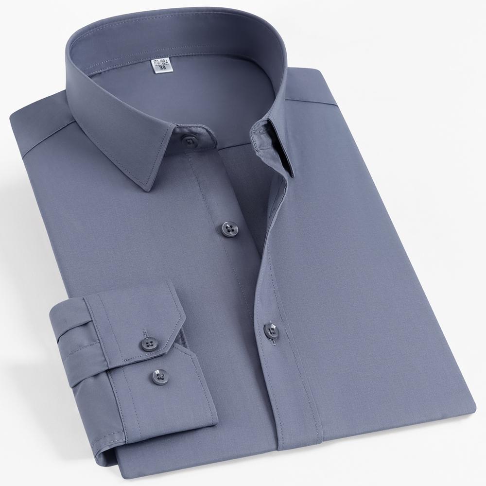 Pánská formální košile s dlouhým rukávem z bambusového vlákna nemačkavá, bez kapsy, pohodlná, prodyšná, připravená na obchodní jednání, regular střih, snadná péče