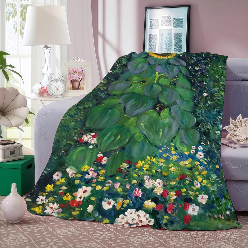 Gustav Klimt Green Flower Blanket Warm And Soft Suitable For Bedroom Living Room Sofa Bed Office Travel Camping