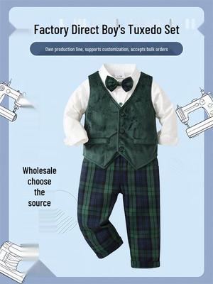 Jungen Karo-Weste Anzug - Formelles 3-teiliges Set für Frühling/Herbst
