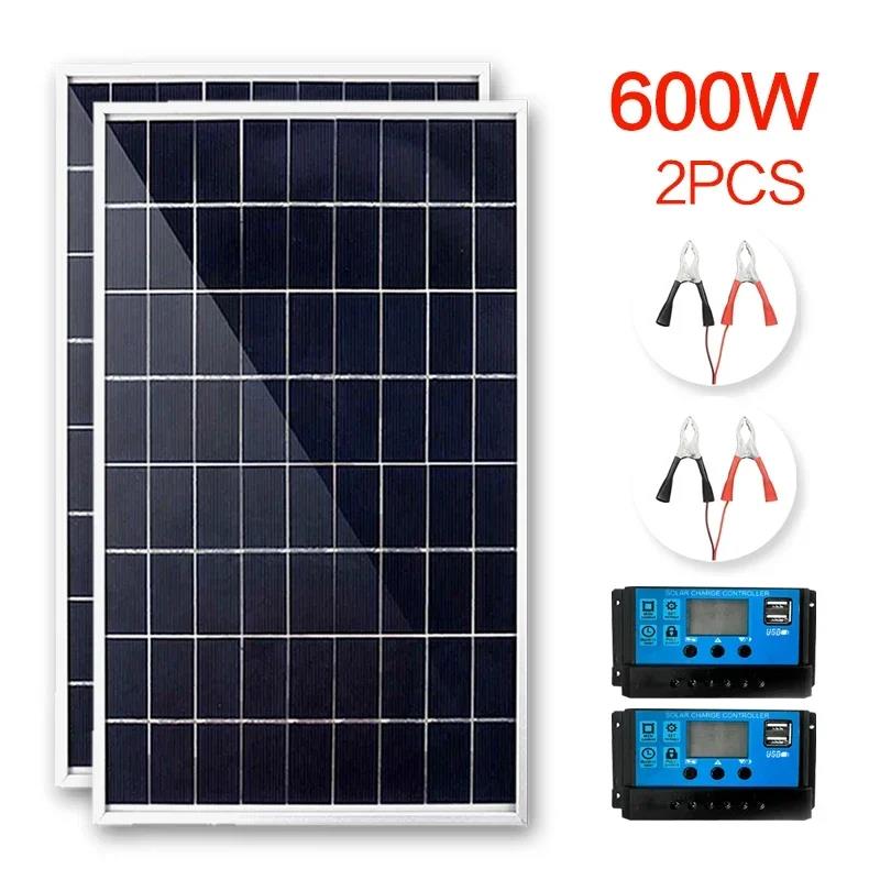 300W/600W Portable Solar Panel Kit with 12V 100A Charging Controller Suitable for RV and Outdoor Camping Off Grid Systems 4