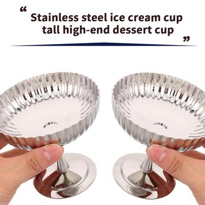Stainless Steel Ice Cream Cup&bowl, Vertical Pattern - Rust Resistant and Reusable, Suitable for Snacks, Yogurt, Pudding, Salad